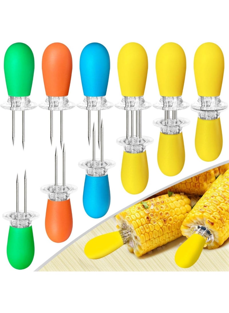 jaexest 12 قطعة (6 أزواج) حاملي الذرة من الفولاذ المقاوم للصدأ ، مزدوج البرونج المتداخل الذرة كوب سكيورز شوكات ، مثالية لعيد رمضان ، شواء ، الطبخ المنزلي والحفلات في الهواء الطلق (4 ألوان) - Image 1